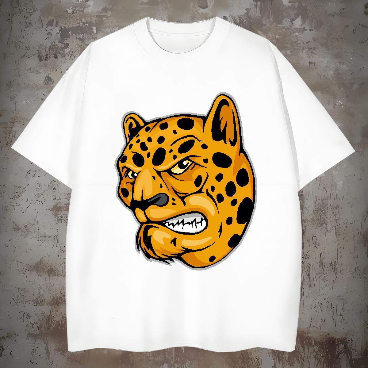 Loose T-Shirts for Men leopard Breathable Crew Neck Sports Casual Cartoon Printing L-4XL 230g Cotton Tshirt for Man Woman Fashion Casual Tees
