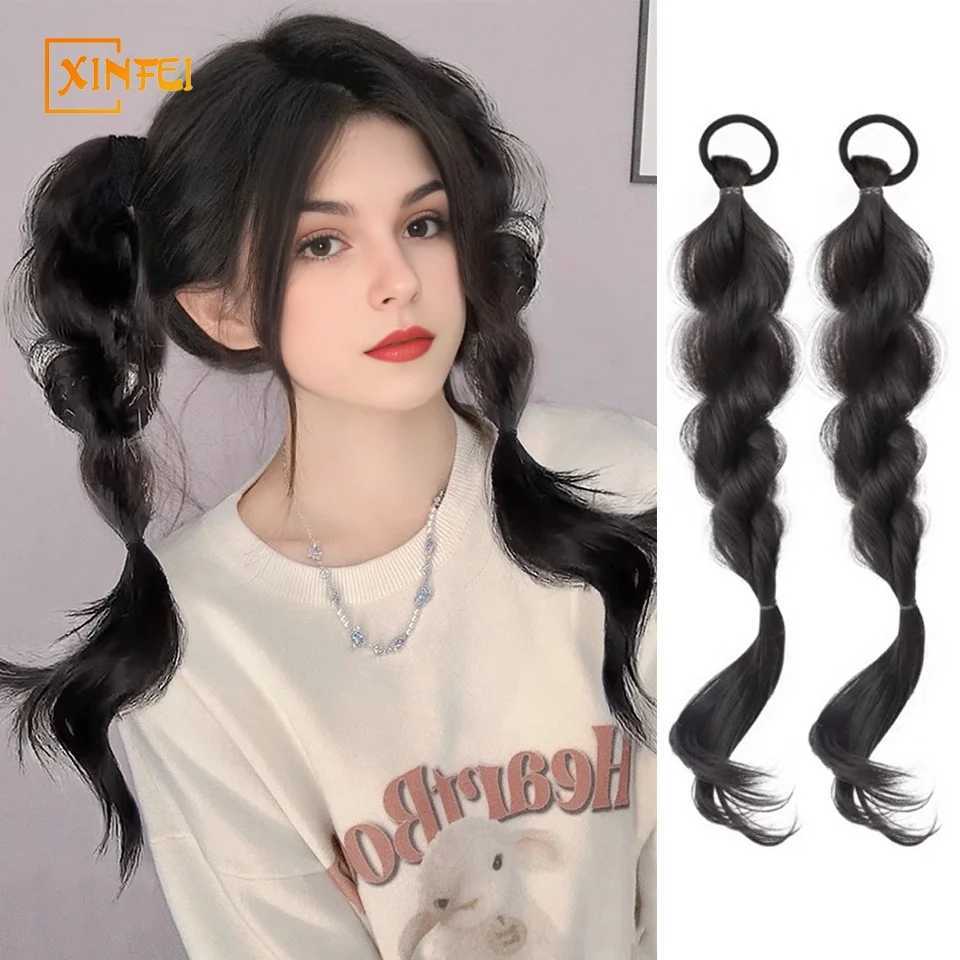 Synthetic wig ponytail female 18 inch cartoon bubble braid double ponytail fluffy sweet twisted braid fake ponytail W240817