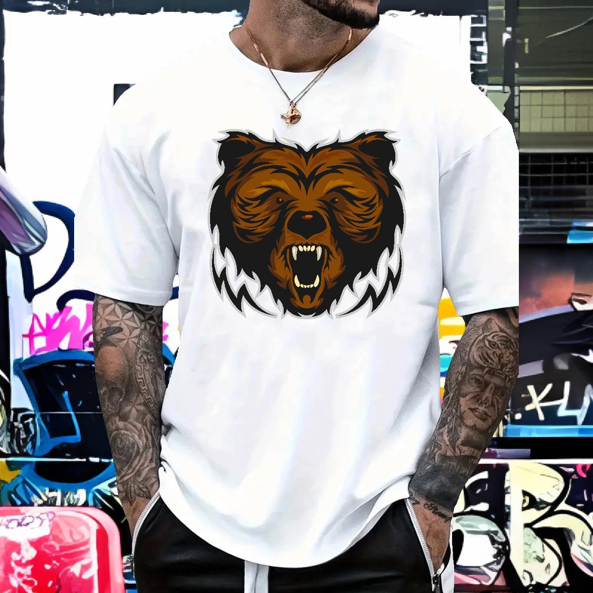 Wholesale T Shirt For Man bear O-Neck Short Sleeve Casual Floral Print 230g Cotton Tshirt for Man Woman DIY Tops