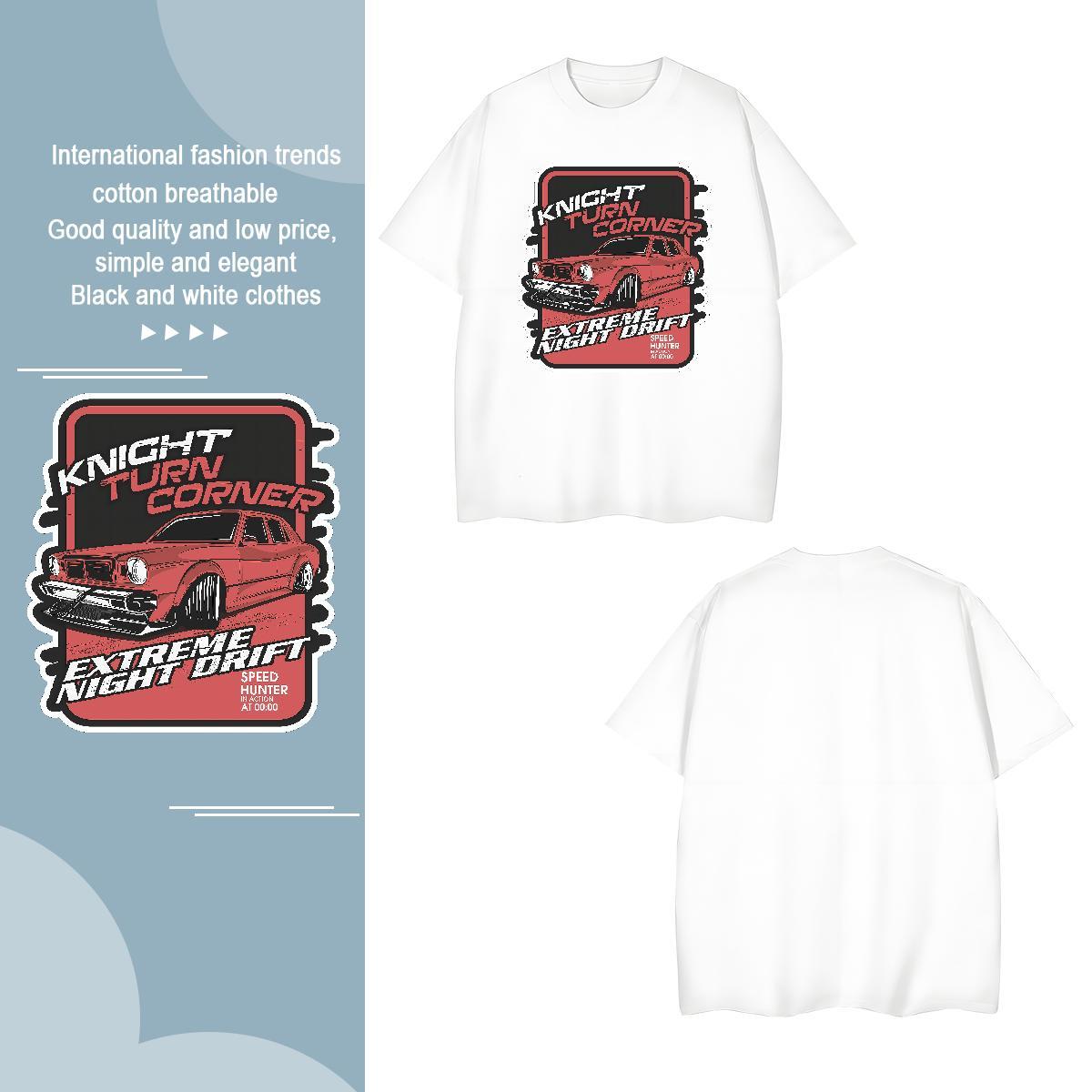 Loose Fit car 230g 100% Cotton Tshirts Street Casual Short Sleeve O-Neck T Shirt For Man Wholesale Anime Tees Shirts