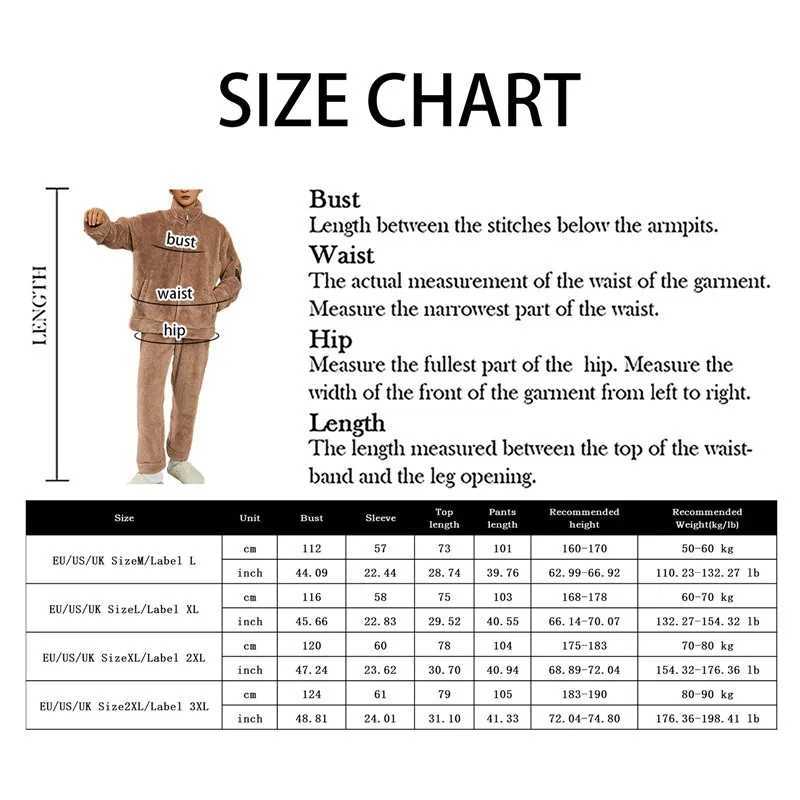 Mens Warm Pajama Set Autumn Winter Thick 2-piece Set Flannel Pajama Flannel Zipper Sleeping Trouser Home ClothingW240719