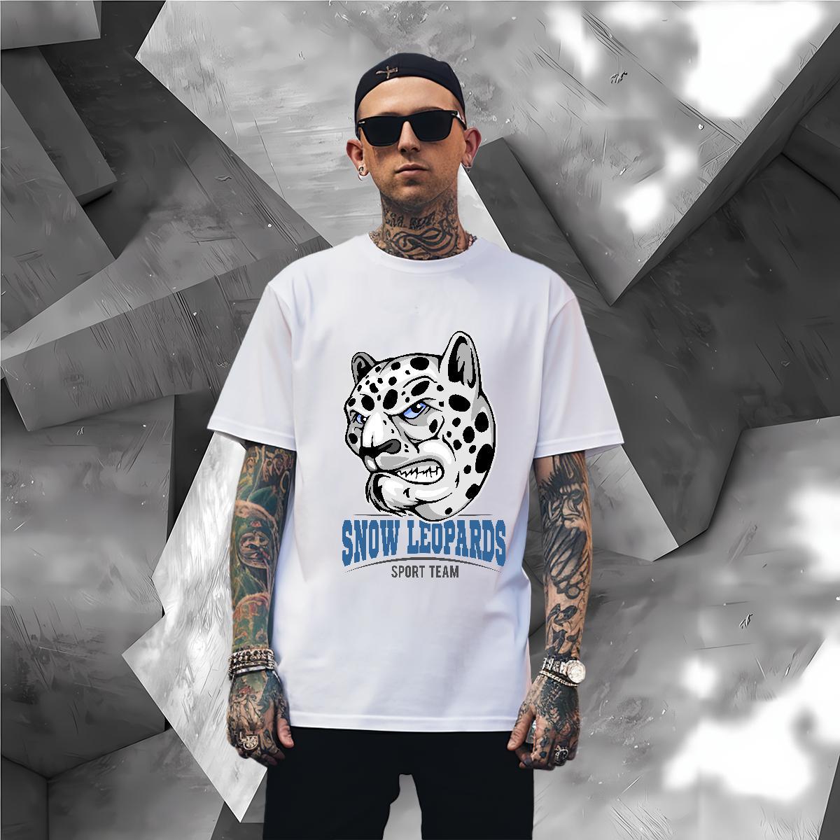 Unisex Men T Shirts leopard Round Neck Short Sleeve Casual Beach Anime Print 230g Pure Cotton Tshirt for Man Woman Customized Wear