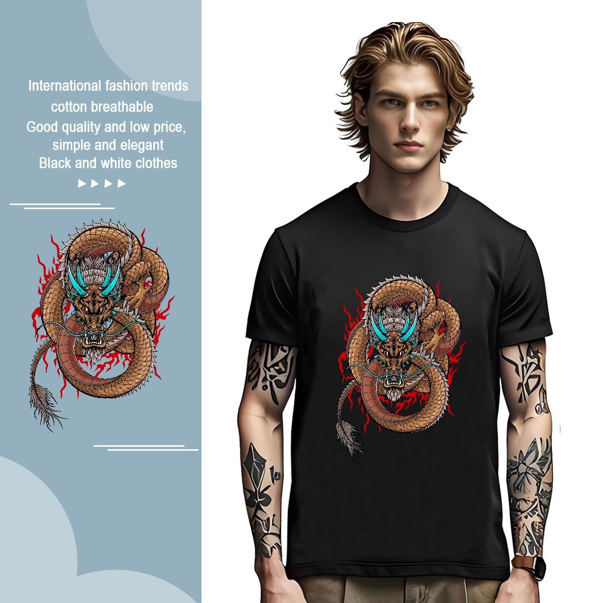 T shirt 100% Cotton 230g dragon High Street Hip Hop Pure Cotton Custom Print Oversized Mens Tshirts Designer Fashion Classic Tops Shirt