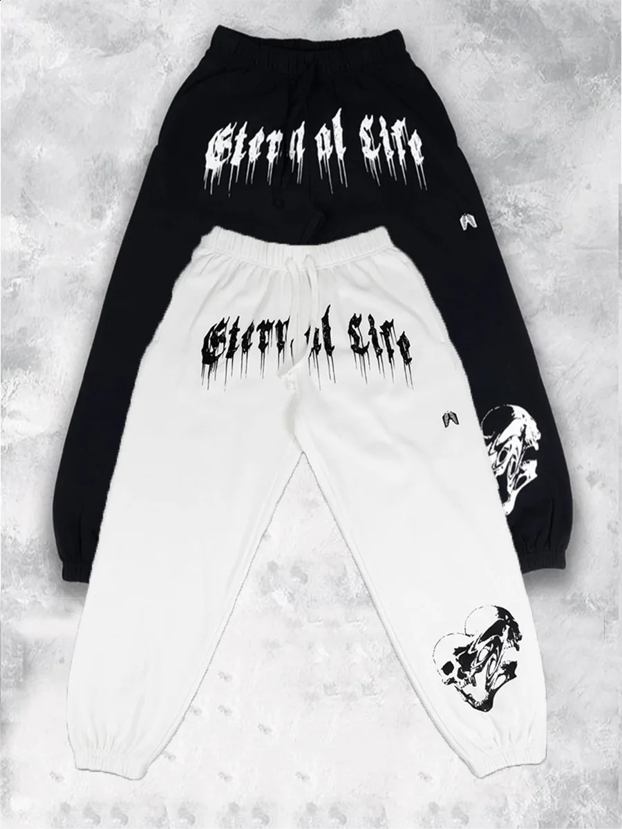 Spring And Autumn Lazy Casual Sweatpants Silk Screen Printed Hair Band Pants Running Fitness High Street Wash Texture 240815