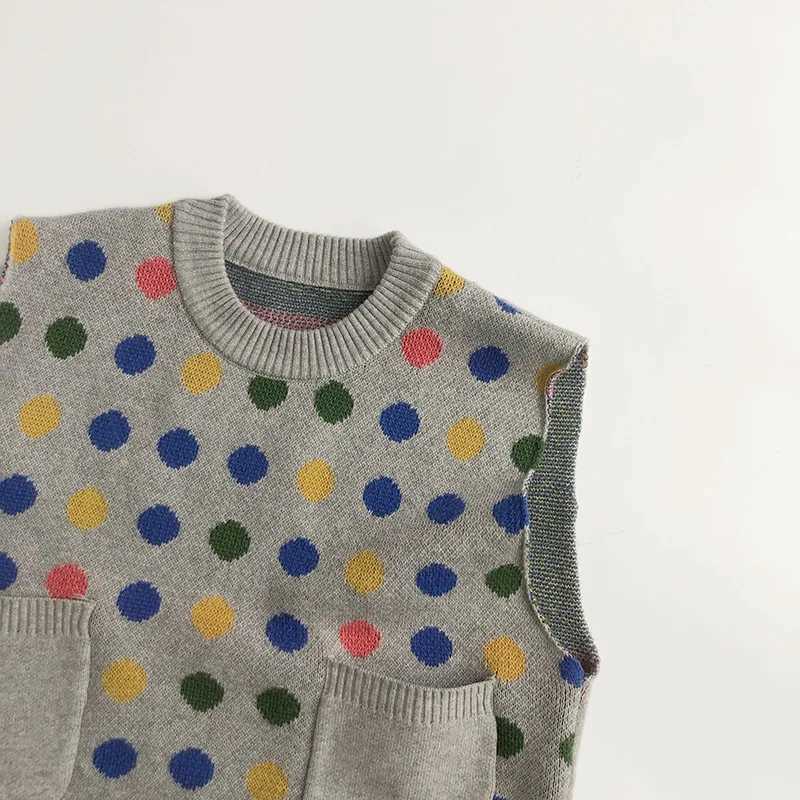 2024 Spring New Children Sleeveless Knitted Vest Jacket Baby Boy Girl Colorful Dot Vest Kids Toddler Fashion Casual Sweater CoatXJ240819