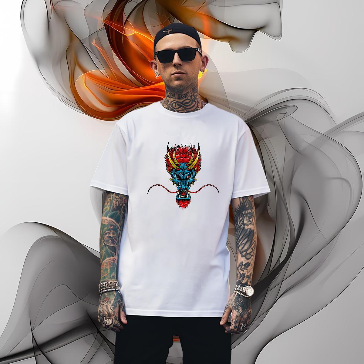 Soft dragon head Men T Shirts Daily Wear Mens Tshirts 230g 100% Cotton Classic Casual Breathable Short Sleeve Plus Size Cartoon Tops