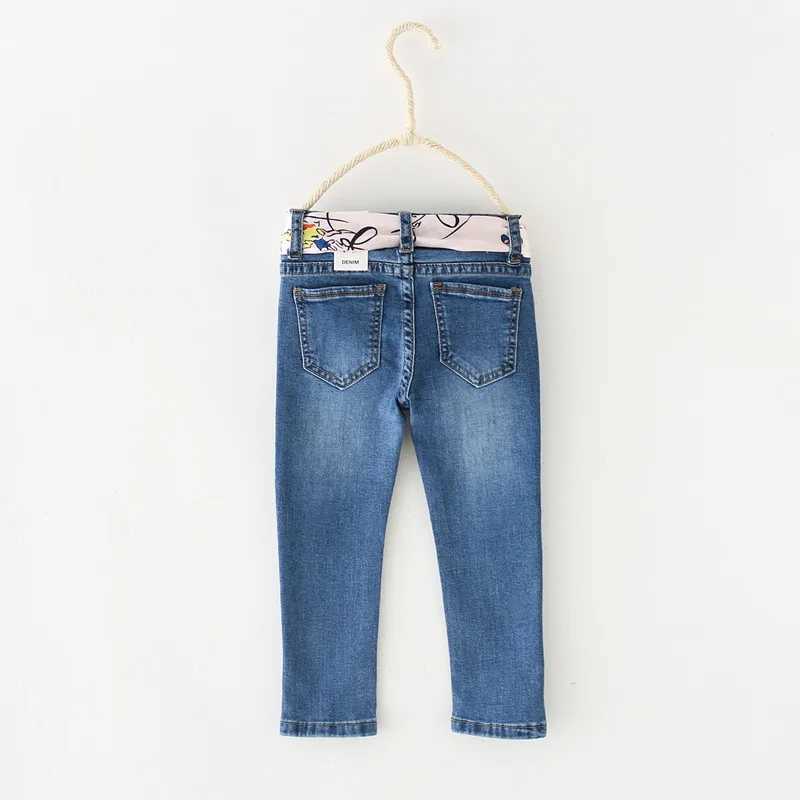 Spring and Autumn Baby Jeans Solid Color Girls Jeans with Belt Childrens Girls Casual Style 2-10 Years Childrens ClothingW240819