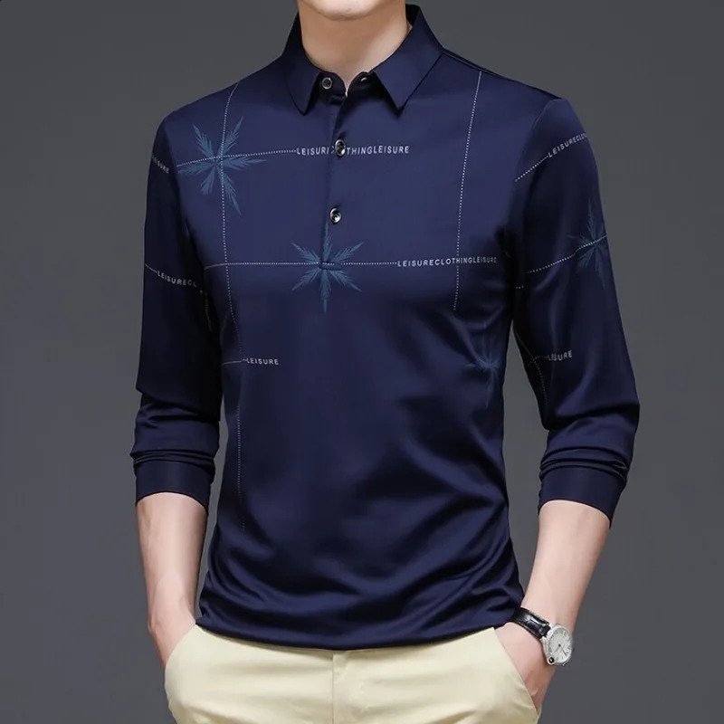 Autumn Long Sleeved T-shirt POLO Printed Casual Fashion Mens Striped Loose Thin Trendy Shirt Arrivals Men 240820