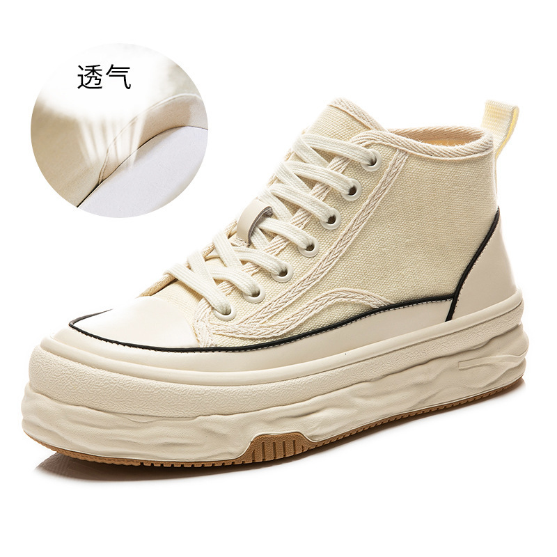 Ddmysports Dissolved Canvas Spring New Thick Sole Casual Versatile High Top Small White Fashionable Flat Bottomed Women S Shoes Trend OUTDOOR