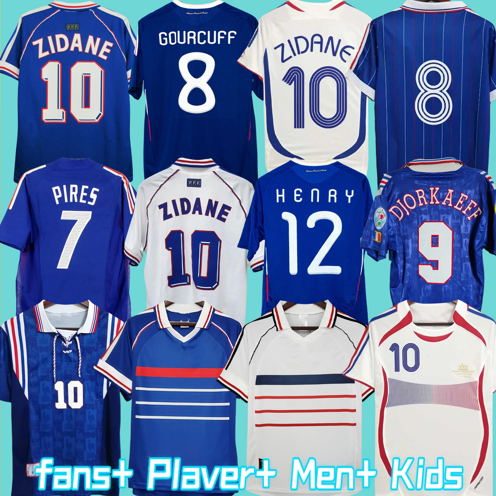 1998 retro soccer jerseys 1982 84 86 88 90 96 98 00 02 04 06 ZIDANE HENRY MAILLOT DE FOOT football shirt REZEGUET DESAILLY club Classic Vintage Jersey