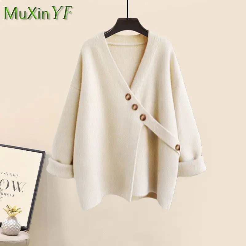 Womens Spring Autumn Casual Matching Set Korean Elegant Irregular Knit SweaterLoose Wide Leg Pants Two Piece Female Suit 240820