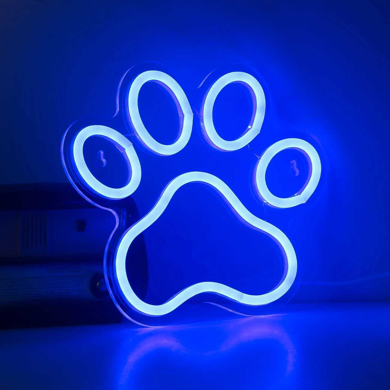 Chi-buy LED Neon Paw USB Powered Blue Neon Signs Night Light 3D Wall Art Game Room Bedroom Living Room Decor Lamp Signs Y240817