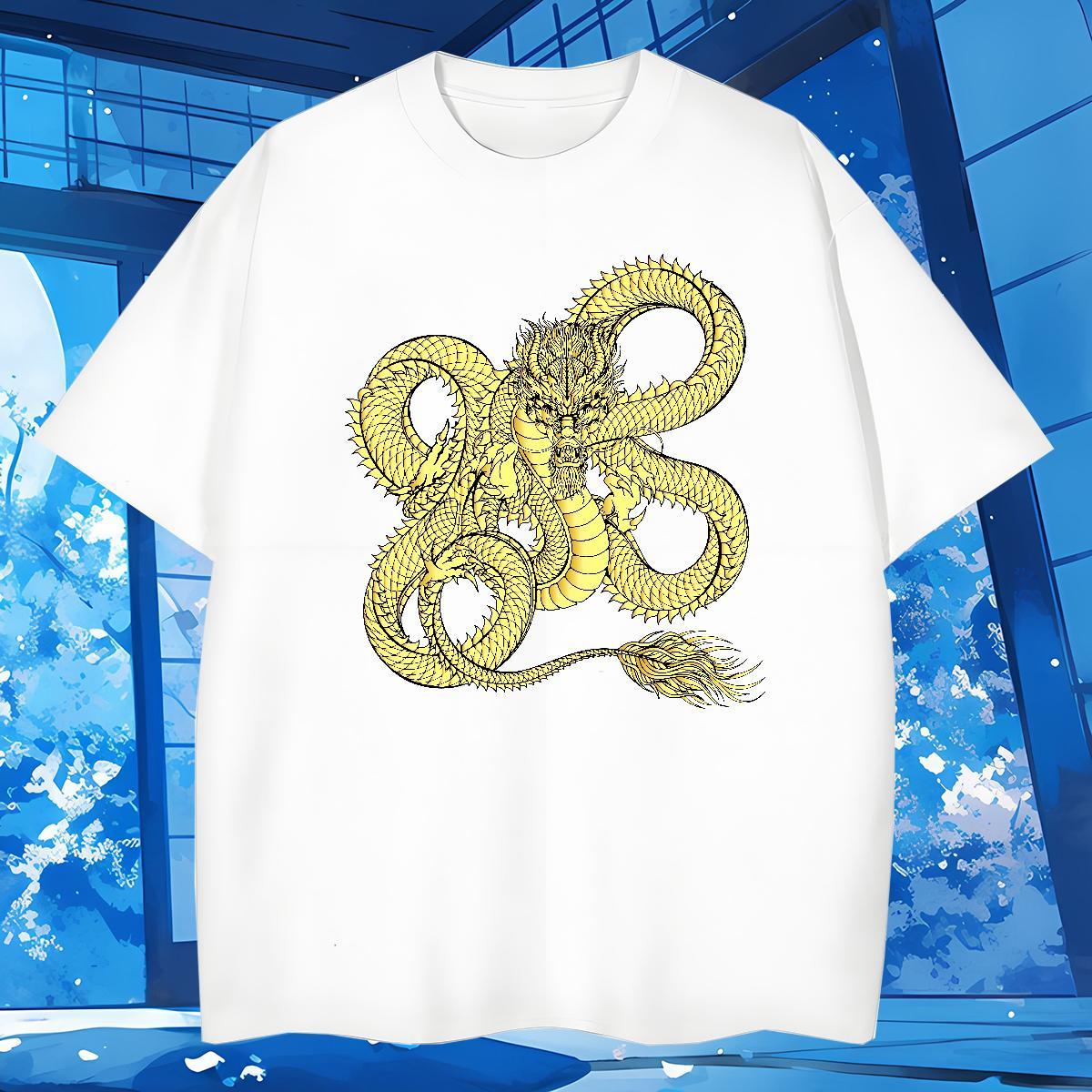 T Shirt For Man 230g Pure Cotton dragon Hip Hop Street Breathable Short Sleeve Cartoon Printing L-4XL Tshirt for Man Woman New Arrival Soft Tops Shirt