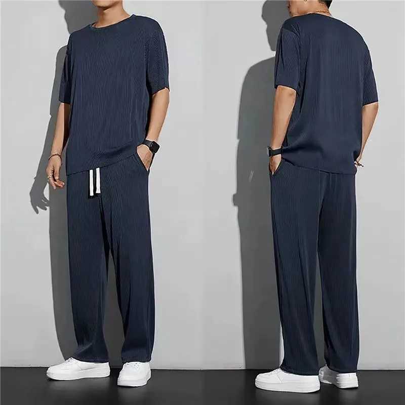 Mens Pajama Set Summer Casual Soft Pajama Solid Color Breathable Pajama Set Comfortable Home Pajama Mens PajamaW240719