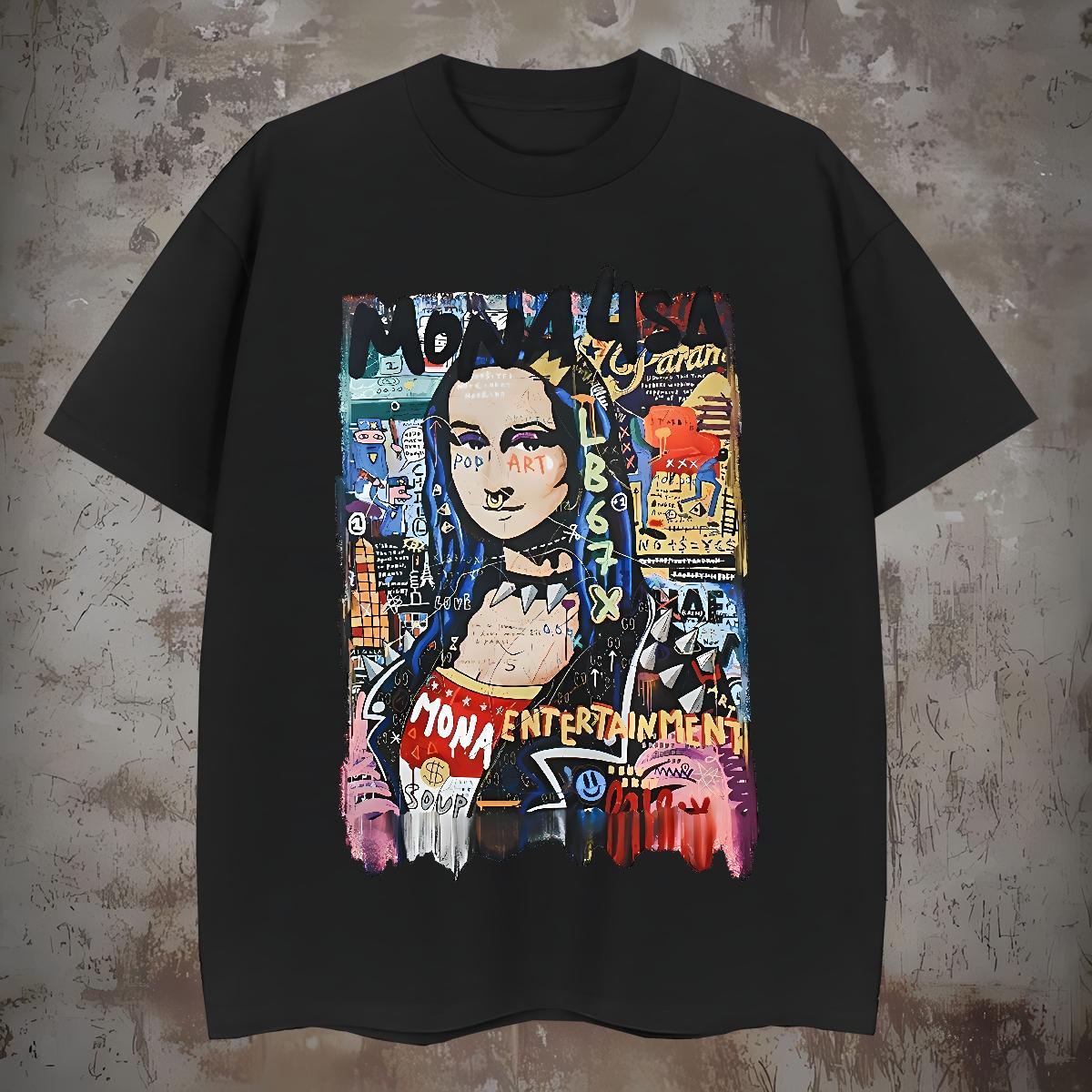 Men T Shirts 230g Cotton Mona Lisa High Street Hip Hop Breathable Crew Neck Plus Size Custom Couples T Shirts Wholesale Classic Wear