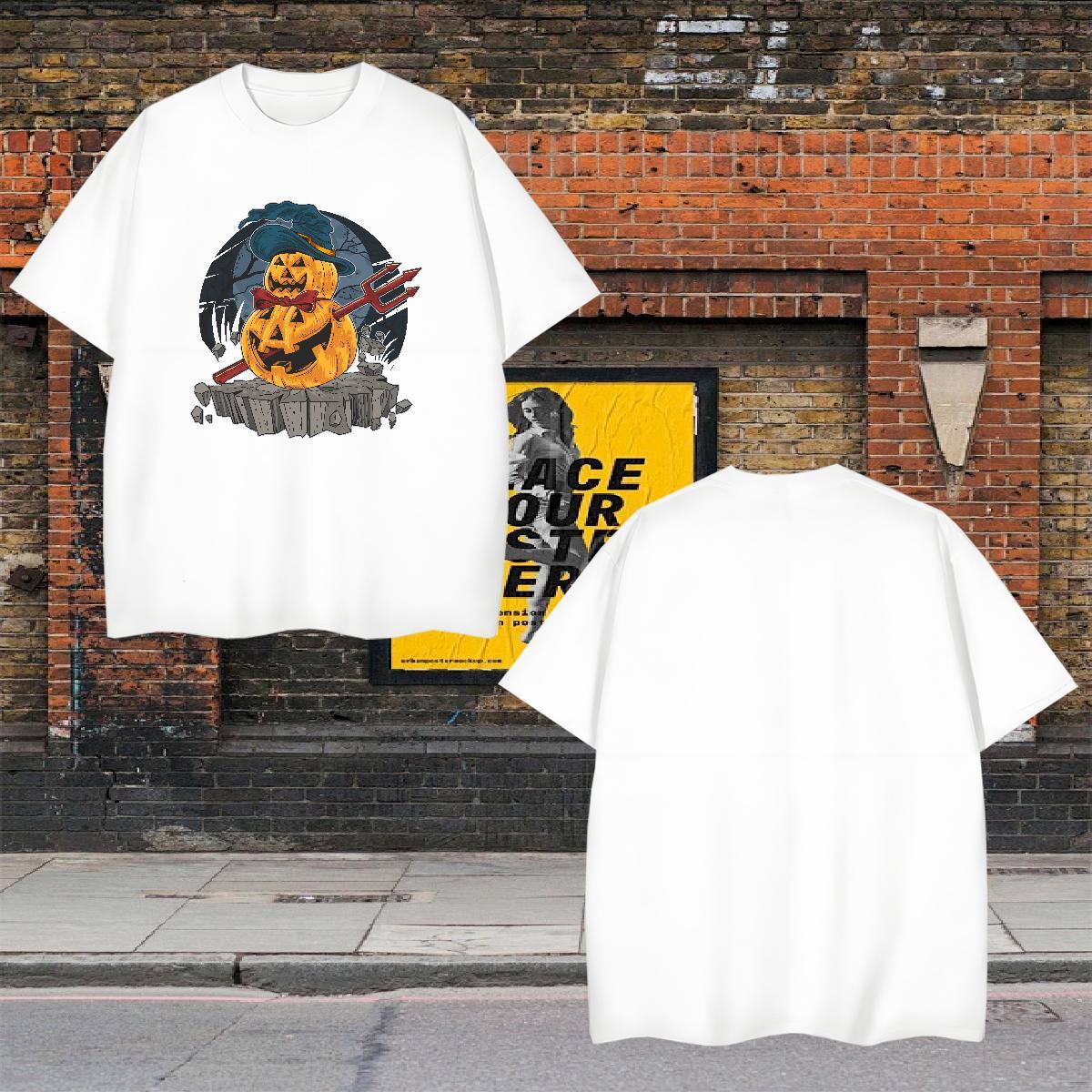 DIY Tshirts pumpkin Street 230g 100% Cotton Top Tees Crew Neck Breathable Brand T Shirt For Man Floral Print