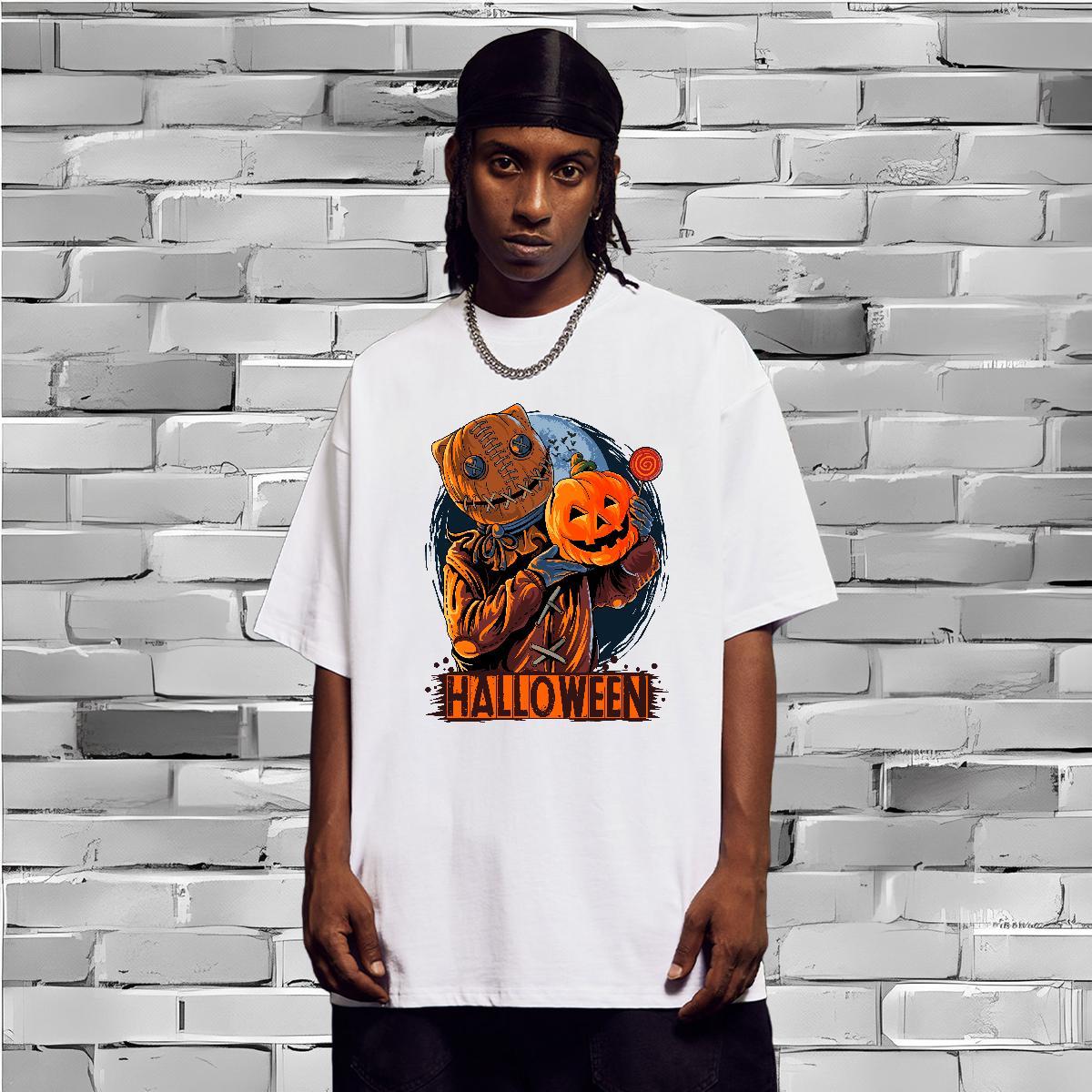 TOP Quality T-Shirts pumpkin O-Neck Short Sleeve Sport Black White 230g Cotton Couples T Shirts Wholesale Tshirts