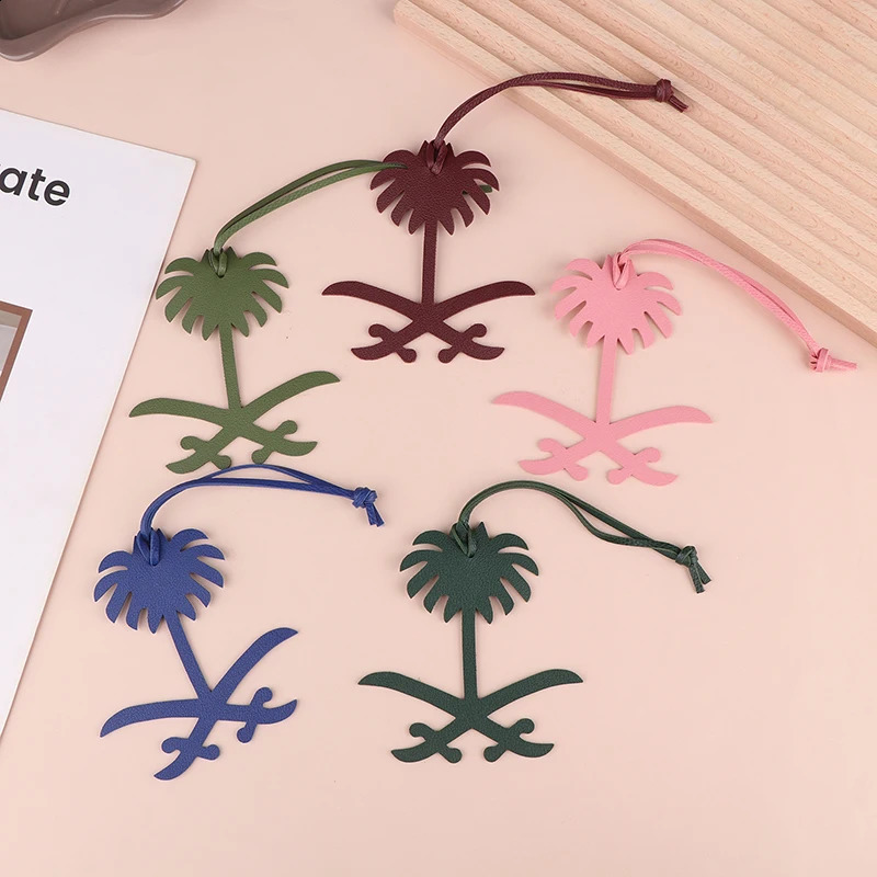 Natural Leather Saudi Arabia Map Date Palm Tree Keychain Womens Backpack Pendant Bag Charm 240820