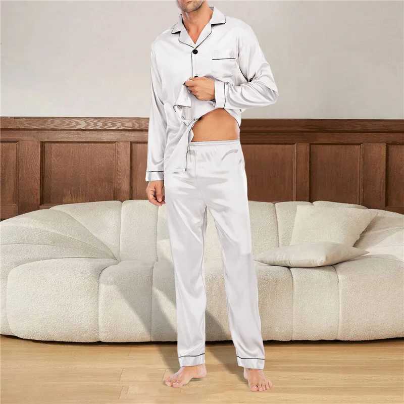 Mens sleepwear set silk satin mens sleepwear long sleeved sleepwear mens fashionable soft home sleepwear plus size casual wearW240719