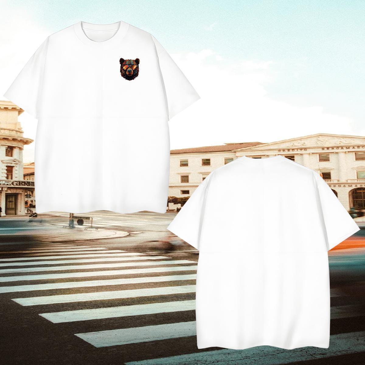 Factory Direct Mens Tshirts bear Daily Outfit 230g Pure Cotton Tops Breathable Short Sleeve Loose Fit T Shirt For Man Cartoon Printing L-4XL