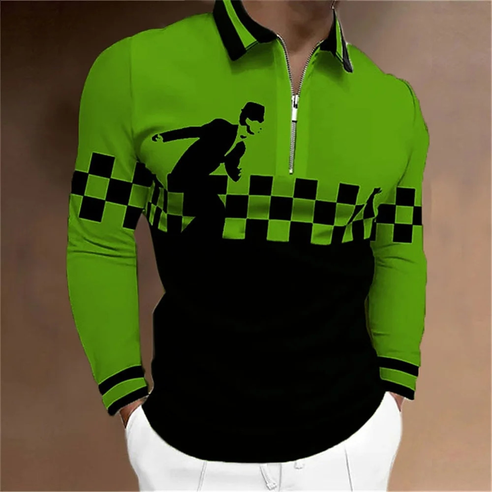 Mens Polo Shirt Golf Shirt Plaid Graphic Prints Turndown Print Outdoor Street Long Sleeve Zipper Print Clothing Apparel Sports 240820