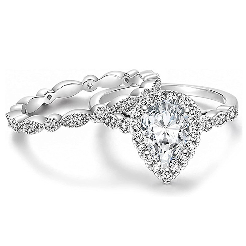 Sterg Sier Marquise Cut CZ Eternity Couple Ring Set - Elegant Party Jewelry Gift