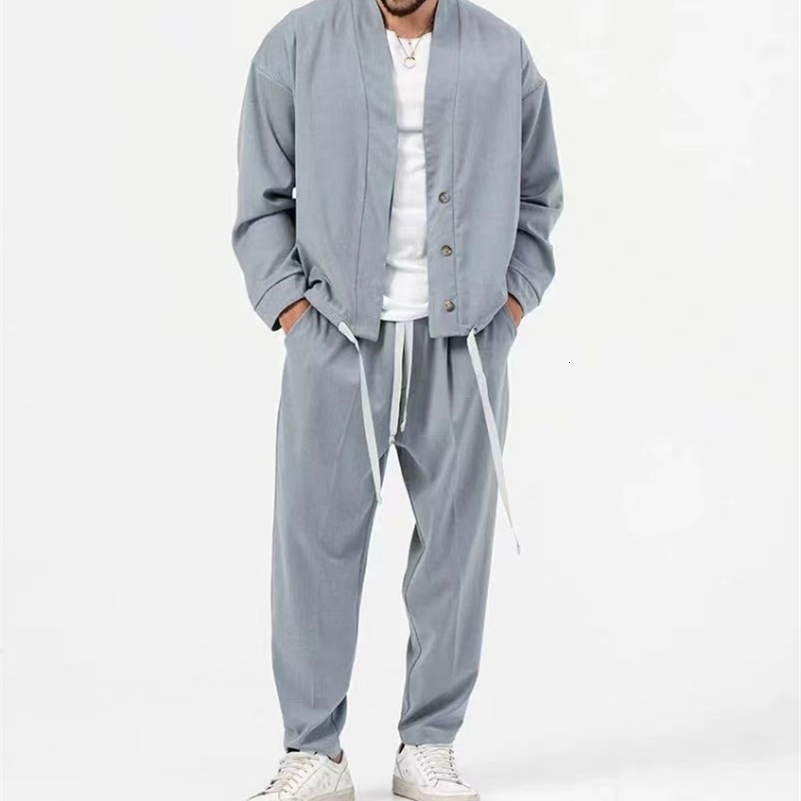 Fashion Mens Cardigan JacketsPants Sportwear Sets Men Solid Jogger Sport Suit Casual Tracksuit Male Sweat Suits 5 Colors S-3XL 240819