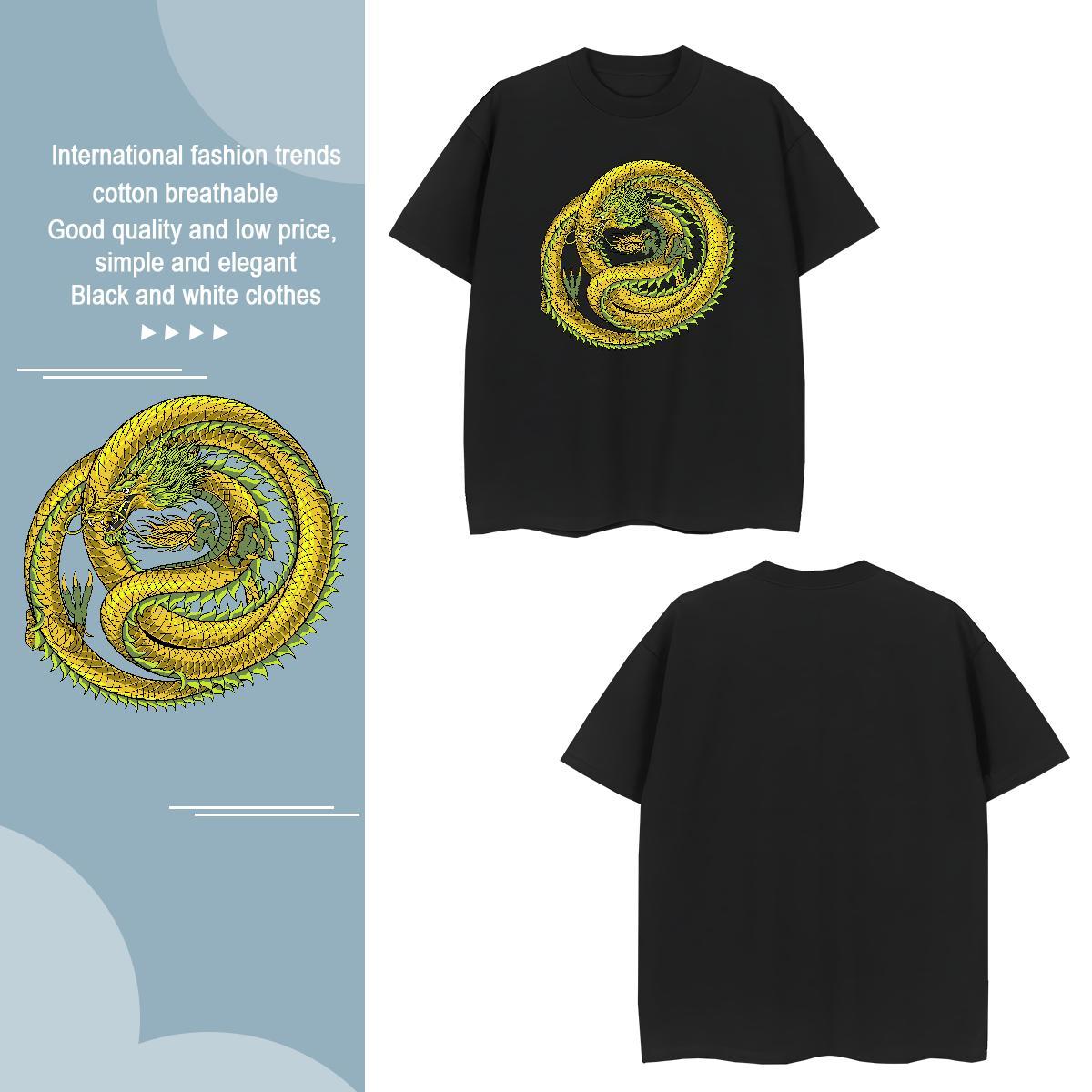 T Shirt For Man 230g Cotton dragon Casual Daily Wear Breathable Short Sleeve Black Oversized Mens Tshirts Classic Casual Cool Tees