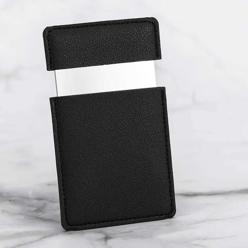 Ultra-thin Cosmetic Mirror Stainless Steel Shatter-Proof Portable PU Leather Sleeve Pocket Card Mirror Makeup Y240819