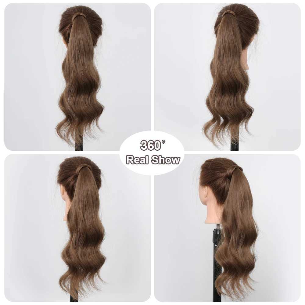 Brown flexible synthetic ponytail wraps around hair extends long waves fake tail braid for womens parties daily tail braid wig heat-resistant W240817