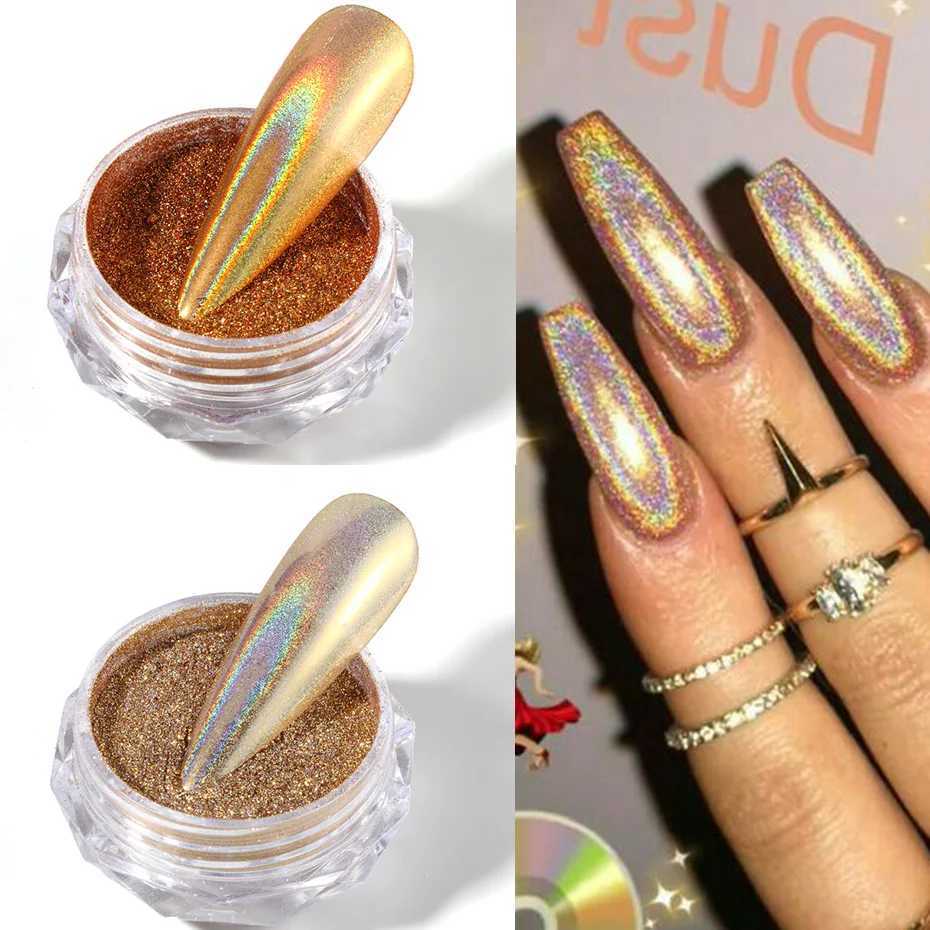 Holographic Laser Nail Glitter Shining Reflective Mirror Chrome Powder Metallic Rub Dust Pigment Nail Art Flakes DecorationXJ240815