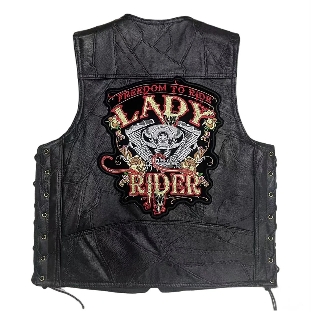 Motorcycle Riding Leather Vest Embroidery Moto Sleeveless Jacket Waistcoat Street Fashion Biker Vests Punk Veste for Man