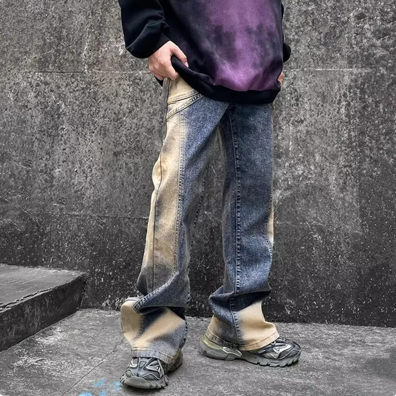 Ropa Y2K Streetwear Tie Dye Rock Baggy Flare Jeans Pants For Men Clothes Straight Old Denim Trousers Pantalones Hombre 240819