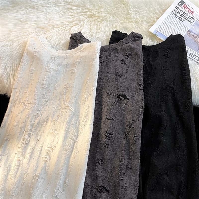 Ripped T shirts Men Hole Y2k Tops Streetwear Summer O-neck Clothing Hip Hop Fashion Teens American Retro Vintage Baggy 240819