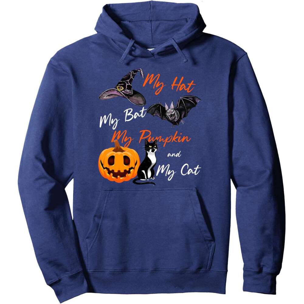 Hoodie for Mens Womens Halloween My Hat My Bat My Pumpkin And My Cat Pullover Hoodie Hoodies sweatshirt pullover jacket Long sleeve