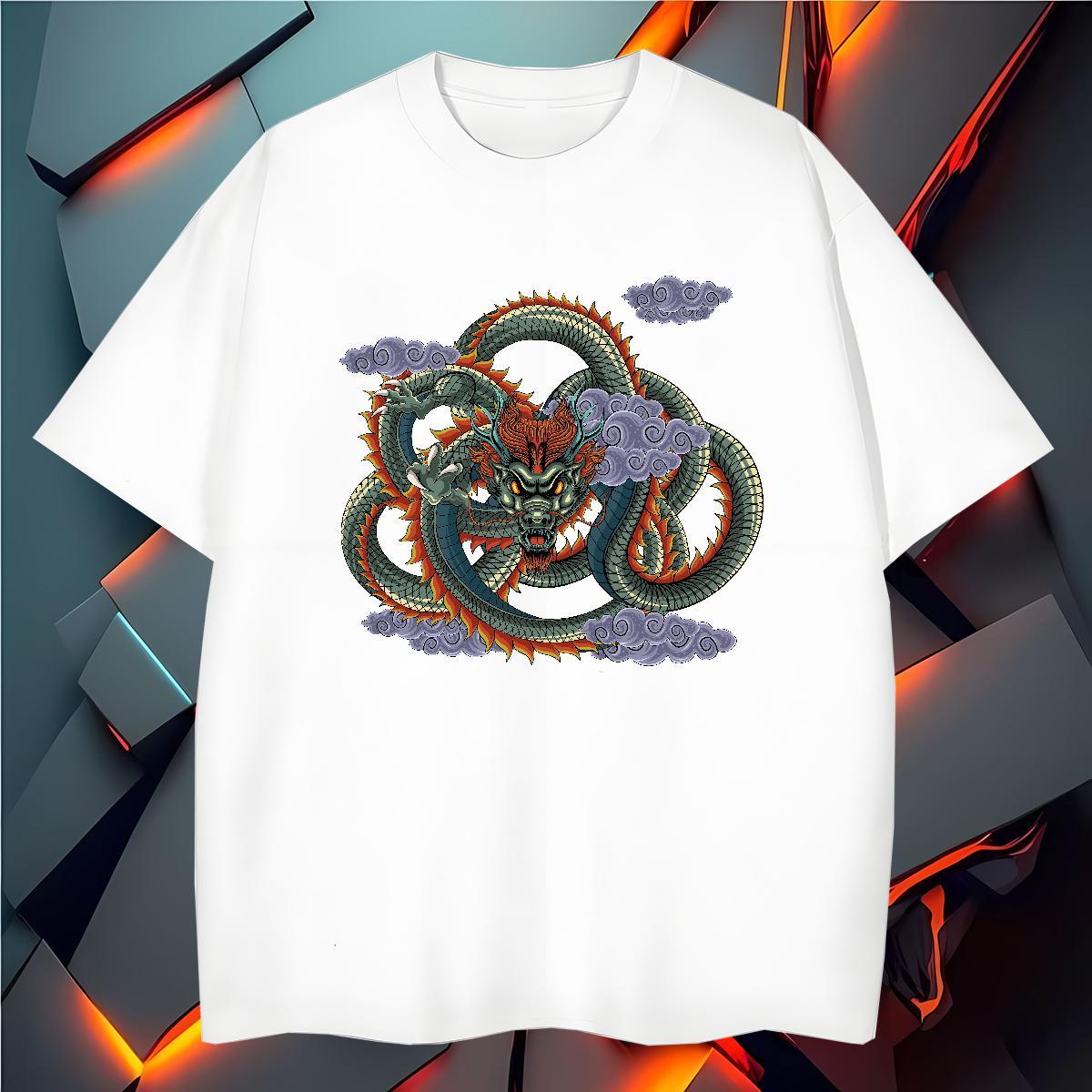 Men T Shirts 230g Pure Cotton dragon Spring Summer Crew Neck Breathable Black Oversized Tshirt for Man Woman Classic Loose Clothings