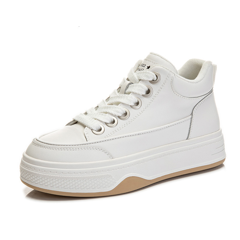 Ddmysports Igh Top Genuine Leather Small White For Women In Winter New Thick Soled Warm S Shoes Casual And Versatile Flat Sole Single OUTDOOR