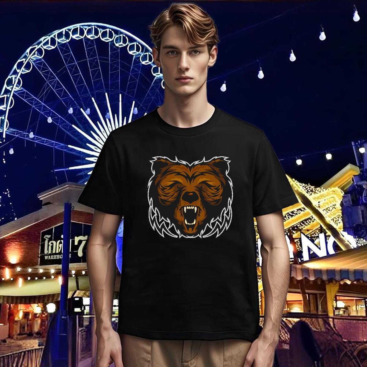 Fashion Designer Men Clothes T-Shirt bear Sport 230g Cotton Tops Crew Neck High Quality T Shirts Men DIY Printed