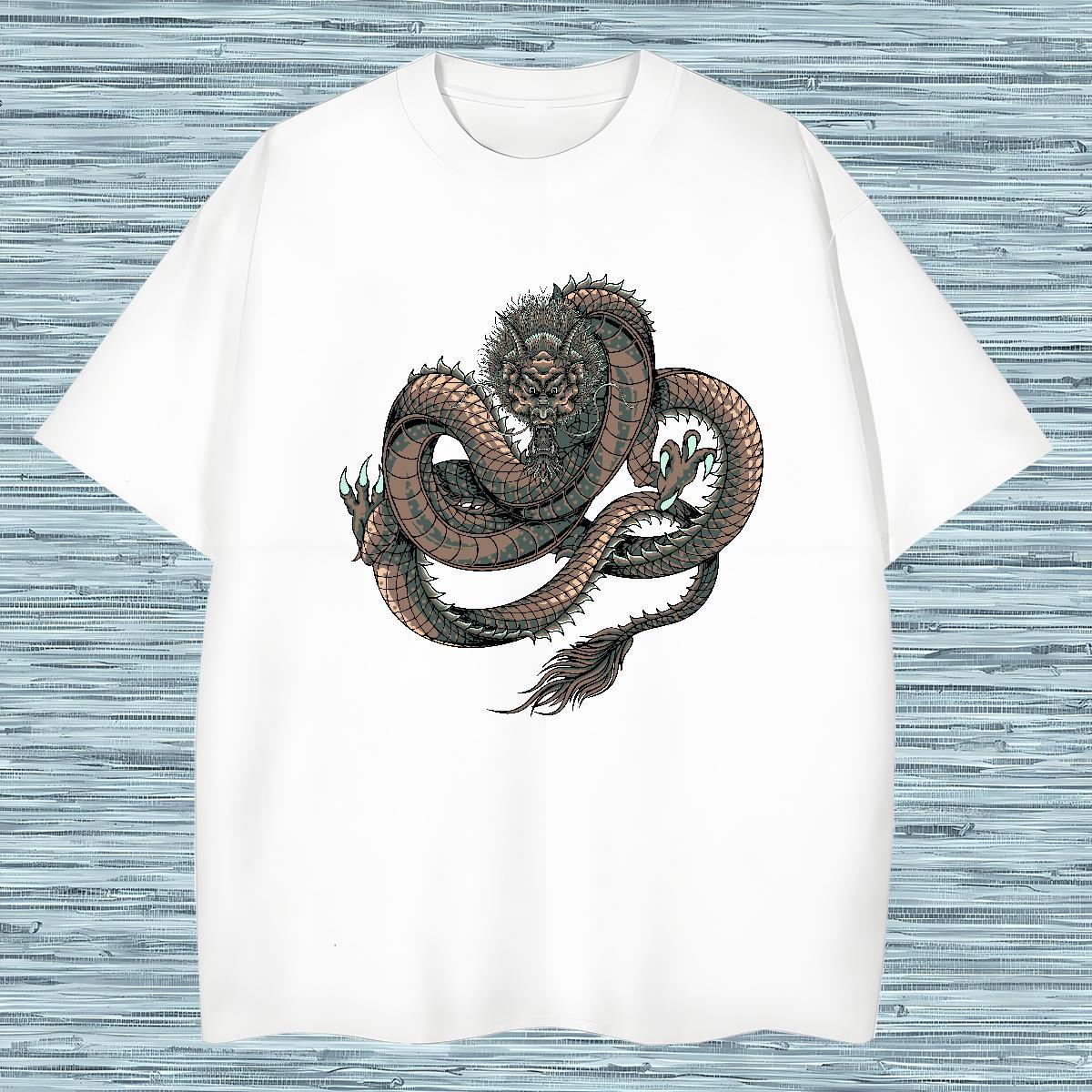 T Shirt For Man 230g 100% Cotton dragon Casual Daily Wear Breathable Crew Neck Custom Print Oversized Couples T Shirts DIY Classic Clothes