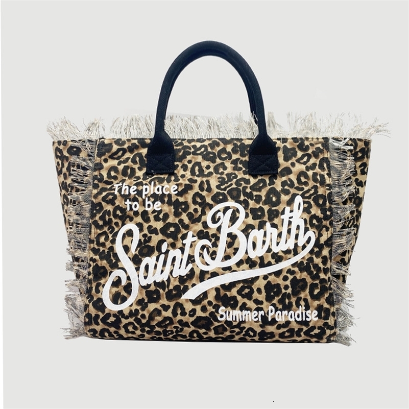 high-capacity leisure tourism leopard print canvas handmade tassel handbag tote bag 240819