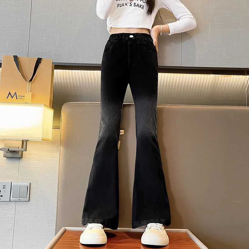New Spring Girls Jeans Teen Girls Jeans Material High Waist Split Trouser Flare Pants Childrens Clothing 5-16 YearsW240819