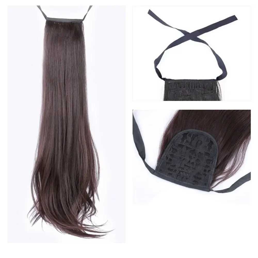 45cm womens wig synthetic natural long straight ponytail bandage type wig tail curled wig piece hair extension W240817