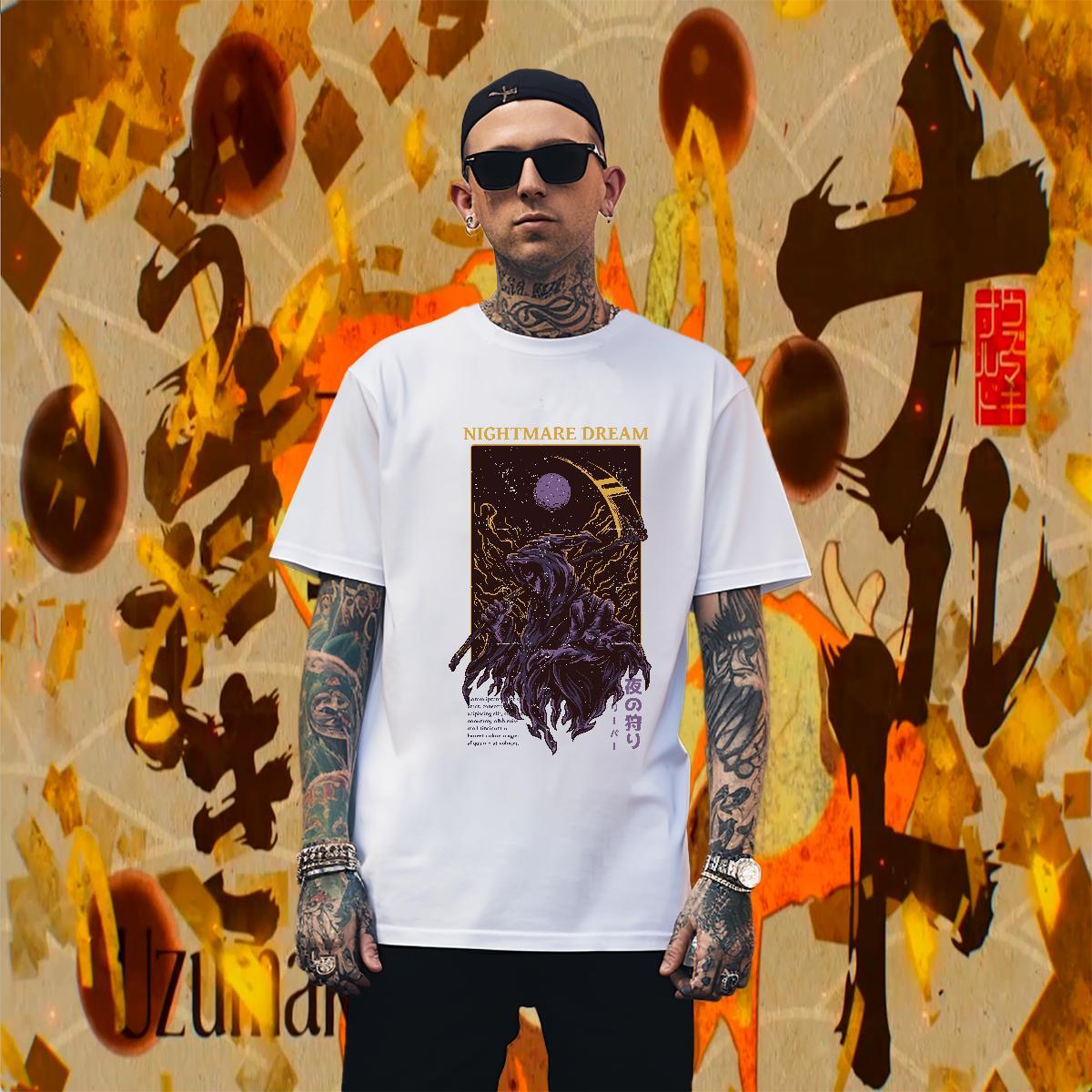 T Shirts Men 230g Cotton cartoon Beach Crew Neck Breathable Black Oversized Men Tshirts Designer Fashion Brand Tops Shirt