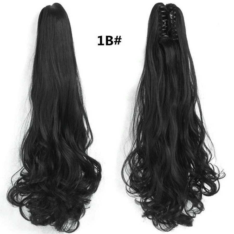 Ponytail extension claw clip Asian hair 22 wavy ponytail wig curled synthetic fake hair blonde piece for womens daily use W240817