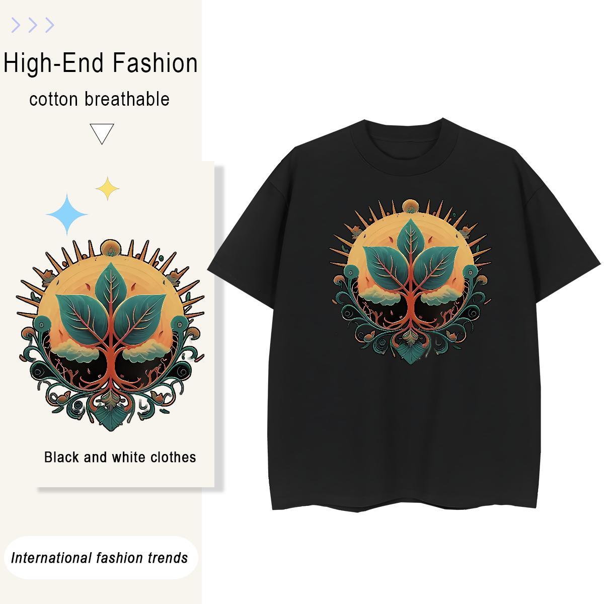 2024 Tshirt for Man Woman tree Outdoor 230g 100% Cotton Tees Round Neck Short Sleeve Soft T Shirt For Man Anime Print