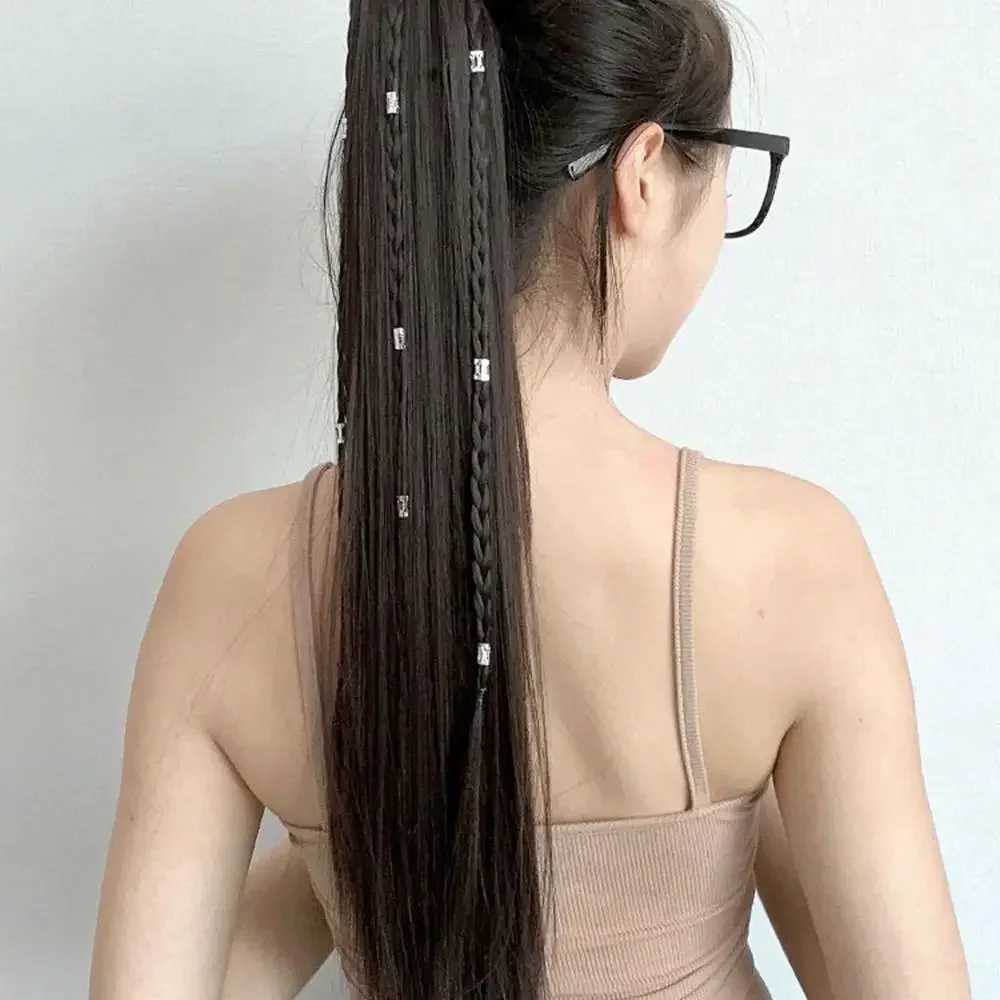 Female synthetic wig fake ponytail extended ethnic style straight twisted braid clip on wig hip-hop girl gentle version W240817