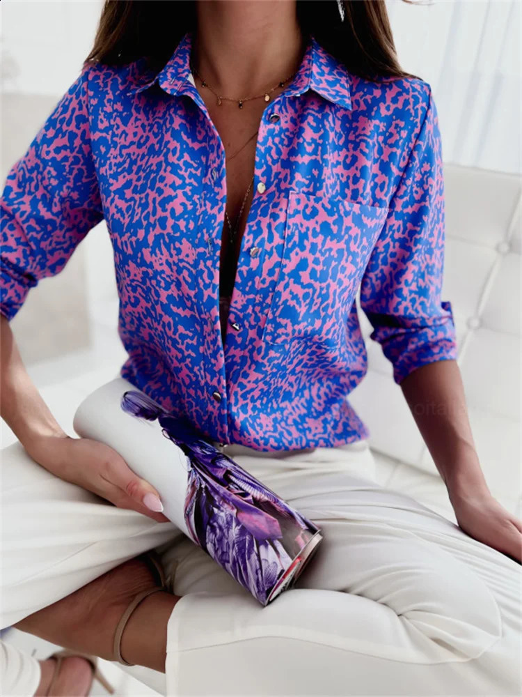 Elegant womens shirt spring/summer warm top long sleeved striped printed office slim fit pocket shirt 240820 ww