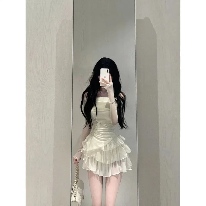 Pure Desire Aesthetic Off-shoulder Cake Slimming Dress Set For Women Summer Fashion Elegant Smooth Silhouette 240819