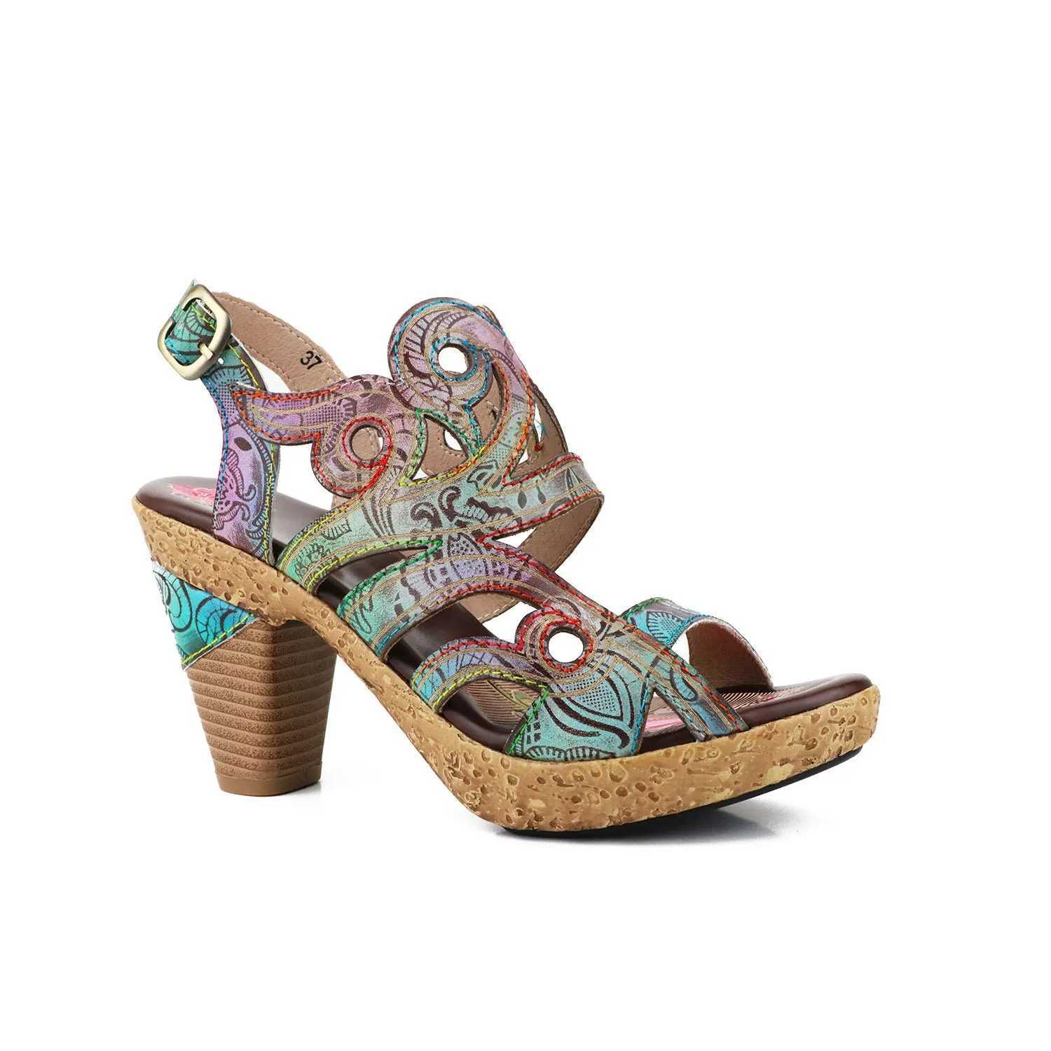 Vicconfy Vintage High Heel Leather Womens Sandals CL240806