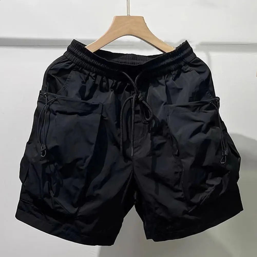 Casual cargo shorts mens loose elastic waist brushed summer large pocket soft sports 240819